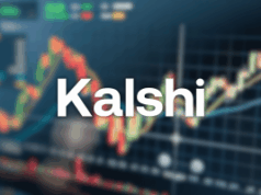 Pesquisa apoiada por Kalshi diz que os americanos são a favor da supervisão federal dos mercados de previsão em meio a disputas estaduais A pesquisa apoiada por Kalshi diz que os americanos são a favor da supervisão federal dos mercados de previsão em meio a disputas estaduais. A palavra Kalshi aparece em letras brancas em negrito sobre um fundo desfocado de gráficos financeiros com linhas coloridas ascendentes e descendentes.