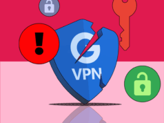 Por que a VPN do Google não é a única que mantenho no meu telefone Ilustração do escudo VPN do Google cercado por ícones de aviso, cadeados quebrados e símbolos de segurança.