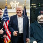 Donald Trump e o oficial do SCPD Brendan Gallagher fazendo sinal de positivo.