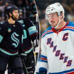 Shane Wright, central do Seattle Kraken, durante um jogo contra o Montreal Canadiens.