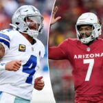 O quarterback do Cardinals, Jacoby Brissett (7), reage após uma jogada.