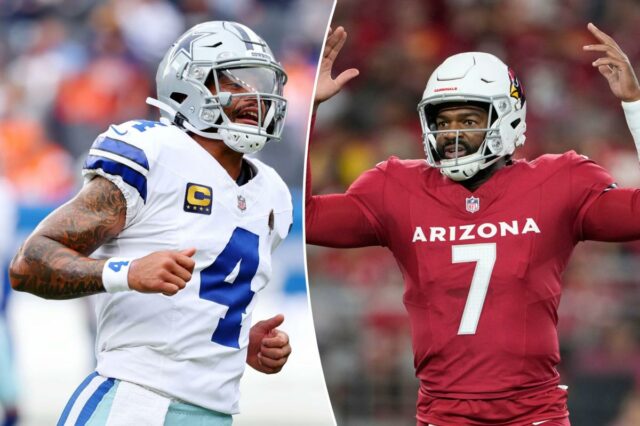 Previsão de Cardinals vs. Cowboys: probabilidades de 'Monday Night Football', O quarterback do Cardinals, Jacoby Brissett (7), reage após uma jogada.