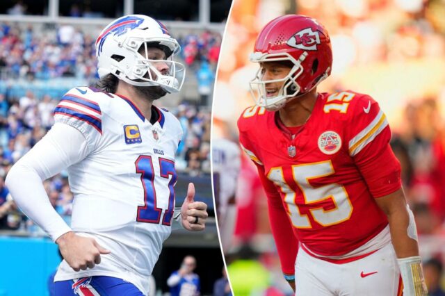 Previsão de Chiefs vs. Bills: escolhas, probabilidades e melhores apostas O quarterback do Kansas City Chiefs, Patrick Mahomes (15), comemora após um touchdown.