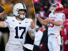 Previsão de Indiana x Penn State: probabilidades, escolhas, melhor aposta para o confronto Big Ten de sábado O quarterback da Penn State, Ethan Grunkemeyer, lançando um passe durante um jogo de futebol americano universitário da NCAA contra Iowa.