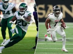 Previsão de Jets vs. Falcons: escolhas, probabilidades, adereços, melhor aposta da Semana 13 da NFL O running back do Atlanta Falcons, Bijan Robinson (7), carrega a bola.