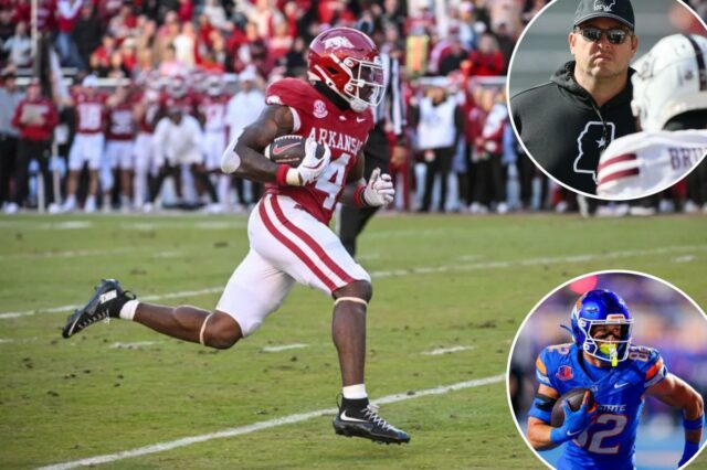 Previsões, probabilidades da semana 12 do futebol universitário: três escolhas, O running back do Arkansas, Mike Washington Jr. (4), corre para um touchdown contra o estado do Mississippi.