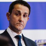 O primeiro-ministro Anthony Albanese durante uma conferência de imprensa após a assinatura do Tratado de defesa de Pukpuk no Parlamento em Canberra, em 6 de outubro de 2025.