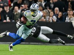 Qual a posição dos Cowboys no contrato de George Pickens com o recebedor definido para ganhar um pagamento maior O wide receiver dos Cowboys, George Pickens, tenta ultrapassar o cornerback dos Raiders, Kyu Blu Kelly, durante o segundo tempo em 17 de novembro de 2025.