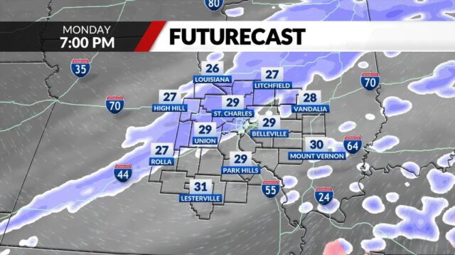 Quanta neve St. Louis pode esperar na segunda-feira?
