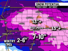 Queda de neve atingirá fortemente Iowa, com possibilidade de mais de trinta centímetros em algumas áreas Queda de neve atingirá fortemente Iowa, com possibilidade de mais de trinta centímetros em algumas áreas