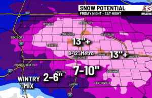 Queda de neve atingirá fortemente Iowa, com possibilidade de mais de trinta centímetros em algumas áreas Queda de neve atingirá fortemente Iowa, com possibilidade de mais de trinta centímetros em algumas áreas