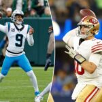 O quarterback do Carolina Panthers, Bryce Young (9), lança um passe contra o Green Bay Packers.