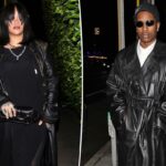 Rihanna e A$AP Rocky combinam com casacos de couro preto dignos de ‘Matrix’