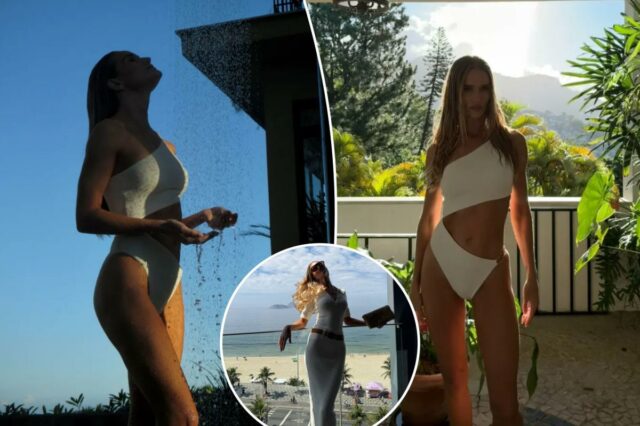 Rosie Huntington-Whiteley surpreende em novas fotos de maiô durante as férias, destacando abdominais tonificados
