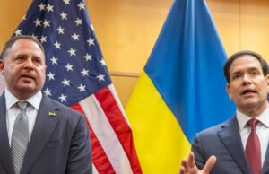 Rubio no controle de danos em meio à revolta republicana sobre o plano de paz de Trump na Ucrânia O primeiro rascunho do plano de paz foi elaborado pelo enviado de Trump, Steve Witkoff (centro). O secretário de Estado Marco Rubio (à direita) não estava “totalmente envolvido”.