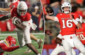 Rutgers mantém vivas as esperanças do bowl com vitória em casa sobre Maryland Antwan Raymond, que correu para 240 jardas, o recorde de sua carreira, sobe em campo durante a vitória de Rutgers por 35-20 em casa sobre o Maryland em 8 de novembro de 2025.