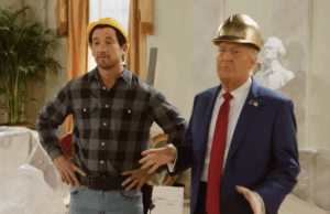 SNL zomba da demolição da Casa Branca de Donald Trump com esboço da Property Brothers James Austin Johnson como Trump e Miles Teller como irmão de propriedade