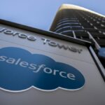 The Salesforce logo is seen at Salesforce Tower on December 1, 2020 in San Francisco, California.