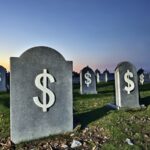 Graveyard graves with dollar signs