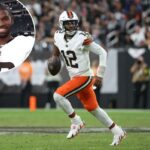 Shedeur Sanders luta durante a vitória dos Browns sobre os Raiders em 23 de novembro de 2025.
