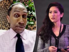 Stephen A. Smith parece estar isento da ESPN encerrar o marketing de talentos de aplicativos obscuros Mina Kimes durante o Pro Bowl Skills Challenge em Nicholson Fieldhouse em 30 de janeiro de 2025.