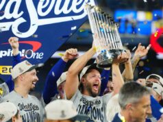 Stitches encerra a temporada vitoriosa da MLB após a épica World Series O arremessador do Los Angeles Dodgers, Yoshinobu Yamamoto, comemora após a vitória contra o Toronto Blue Jays no jogo 7 da World Series de beisebol.
