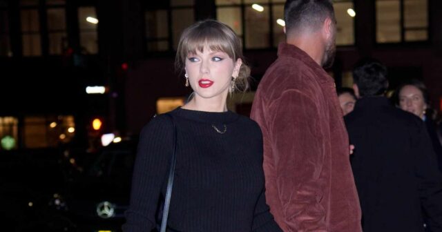 Taylor Swift usa saia Louis Vuitton de US $ 2.750 em encontro noturno com Travis Kelce
