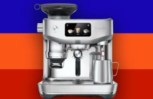 Testei dezenas, mas a máquina de café expresso favorita de Oprah me chocou Máquina de café expresso prateada com tela sensível ao toque inteligente