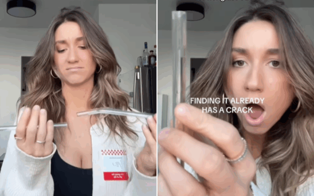 Piper Phillips checking her glass straws.