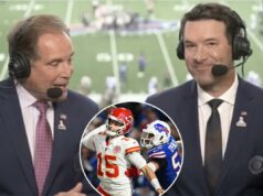 Tony Romo faz barulho inexplicável durante o confronto Chiefs-Bills Tony Romo (R), principal analista da NFL para a CBS, levantou algumas sobrancelhas durante o primeiro quarto do jogo Chiefs-Bills quando foi ouvido grunhindo na transmissão ao lado de Jim Nantz (R) no domingo, 2 de novembro de 2025.