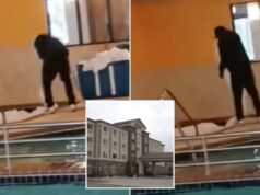 Trabalhador de hotel em Dakota do Norte é pego encharcando lençóis manchados na banheira de hidromassagem na frente dos hóspedes: ‘Nojento’ Trabalhador de hotel em Dakota do Norte é pego encharcando lençóis manchados na banheira de hidromassagem na frente dos hóspedes: 'Nojento'