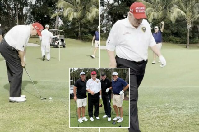 Trump acerta um chip shot impressionante em vídeo viral após o último golpe de golfe de Biden: 'Ganhar é sempre bom!'
