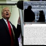 O presidente dos EUA, Donald Trump, fala aos repórteres a bordo do Força Aérea Um.