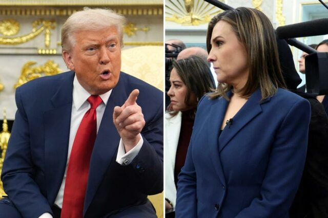 Trump ensina a repórter da ABC Mary Bruce e ameaça Trump ensina a repórter da ABC Mary Bruce e ameaça retirar licença de transmissão