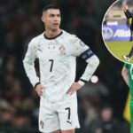 Cristiano Ronaldo reage durante partida de qualificação para a Copa do Mundo entre Irlanda e Portugal.
