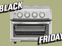 Uma das ofertas mais saborosas da Black Friday está aqui: compre esta fritadeira com 55% de desconto Fritadeira Cuisinart Air da Amazon vista com comida dentro.