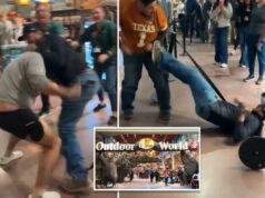 Uma grande briga começa na inauguração do Texas Bass Pro Shop por causa de uma disputa no banheiro Uma grande briga começa na inauguração do Texas Bass Pro Shop por causa de uma disputa no banheiro