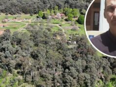 Único tiro ouvido no mato após a fuga de Dezi Freeman Foto aérea de Porepunkah