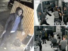 Vídeo arrepiante mostra trem em massa no Reino Unido esfaqueando suspeito em uma barbearia com uma faca enorme – um dia antes do tumulto Vídeo arrepiante mostra trem em massa no Reino Unido esfaqueando suspeito em uma barbearia com uma faca enorme - um dia antes do tumulto