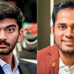 Xadrez: D Gukesh segurado por Svane; Arjun Erigaisi Erigaisi.
