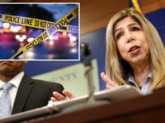 19 vítimas de tráfico sexual resgatadas, 4 supostos cafetões presos em uma grande armação em um motel em SoCal O promotor distrital do condado de San Diego, Summer Stephan, anuncia acusações do grande júri enquanto está cercado por policiais e evidências, incluindo um