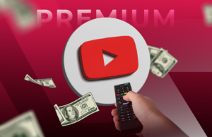 6 razões pelas quais o YouTube Premium vale a mensalidade Logotipo do YouTube Premium com claquetes de filmes e vários filmes ao fundo