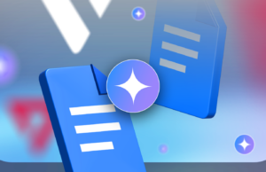 6 recursos ocultos do Google Docs que você não conhecia podem economizar horas Uma ilustração estilizada de uma interface minimalista do Google Docs, com dois logotipos azuis do Google Docs flutuando