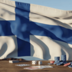 Uma fotografia da bandeira finlandesa com sua distinta cruz nórdica azul sobre fundo branco. Finlândia aprova lei de jogos de azar e abre mercado licenciado