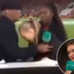 Laura Woods se apresenta pela ITV Sport antes do amistoso internacional feminino entre Inglaterra e Austrália no Pride Park em 28 de outubro de 2025 em Derby, Inglaterra.