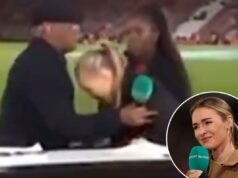 A apresentadora de TV Laura Woods desmaia no ar durante uma transmissão de futebol em uma cena assustadora Laura Woods se apresenta pela ITV Sport antes do amistoso internacional feminino entre Inglaterra e Austrália no Pride Park em 28 de outubro de 2025 em Derby, Inglaterra.