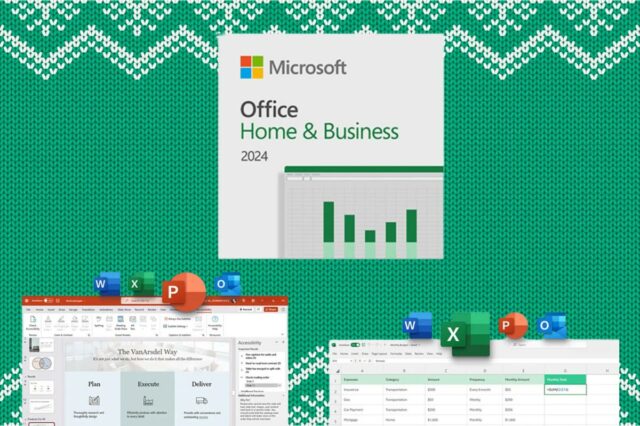 A atualização do Microsoft Office que seu laptop merece custa Um homem trabalhando em uma mesa em um computador exibindo uma planilha de orçamento de marketing com gráficos.