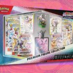 Umbreon ex - 161/131, Sylveon ex - 156/131 e Leafeon ex - 144/131 em um fundo estampado roxo