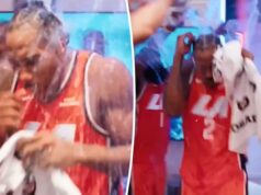 A comemoração molhada dos Clippers irrita Kawhi Leonard após a melhor explosão de 55 pontos da carreira Kawhi Leonard é derrotado por companheiros do Clippers após um jogo contra o Pistons em 28 de dezembro de 2025.