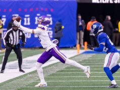 A defesa do Giants está em seu pior momento quando deveria ter uma vantagem O wide receiver Justin Jefferson #18 do Minnesota Vikings completa uma recepção durante o segundo tempo no MetLife Stadium.